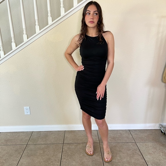 Black Ruched Halter Dress - Picture 5 of 11